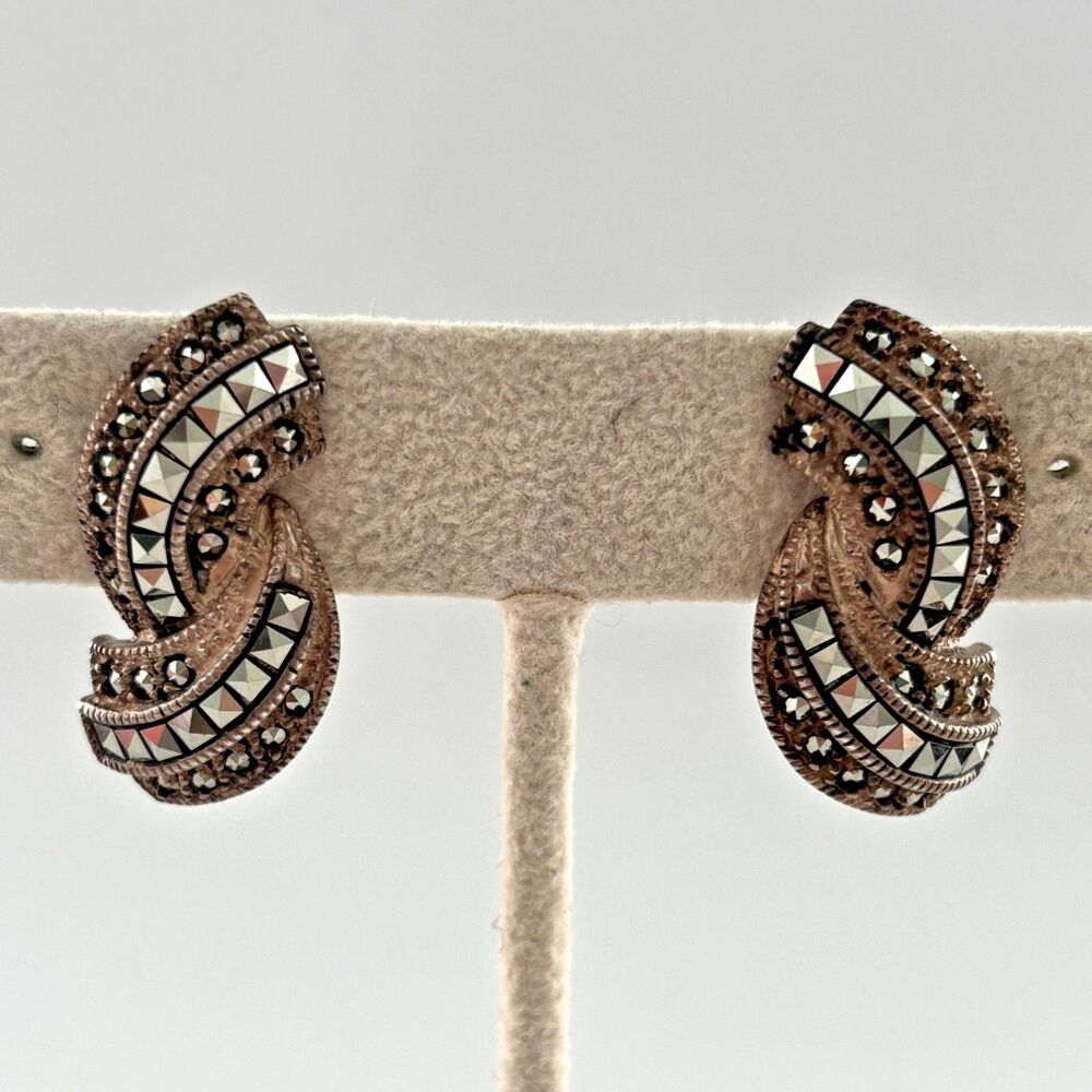 Judith Jack Old Money Sterling Silver Marcasite Clip Earrings Capsule Luxury